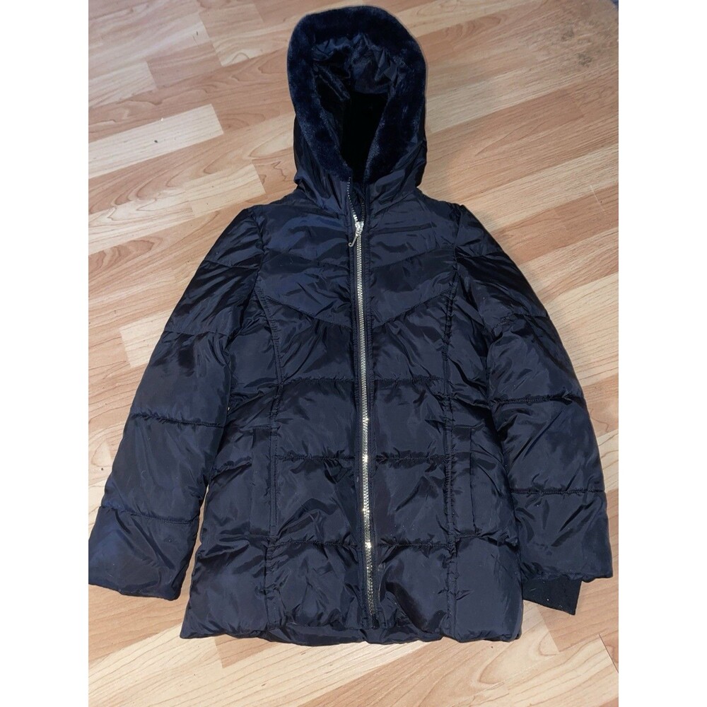Juicy Couture Kids Black Puffer Coat Faux Fur Hood Girls Small 7/8